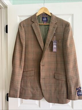 Saville Row Men's Brown Plaid Sport Coat